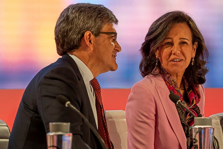 El consejero delegado y la presidenta de Banco Santander, durante el Investor Day 2019.