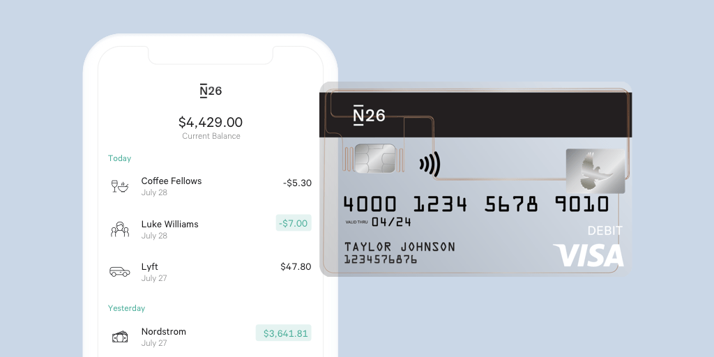 N26 Estados Unidos incluye una cuenta y una tarjeta de débito Visa®.