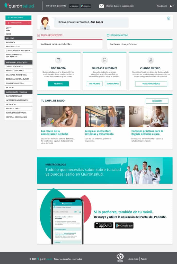 Escritorio portal Mi Quirónsalud.