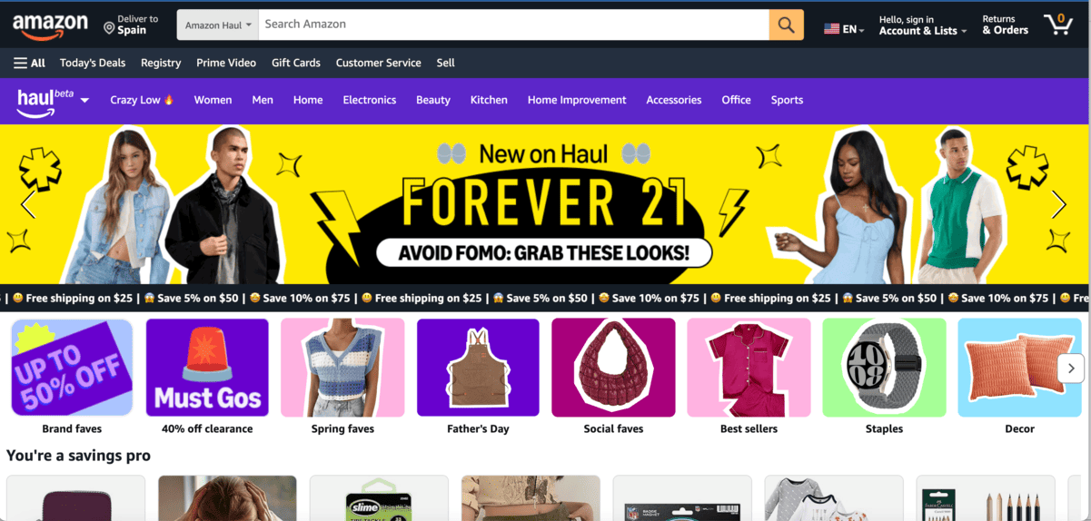 Amazon lanza Haul para competir con Shein y Temu