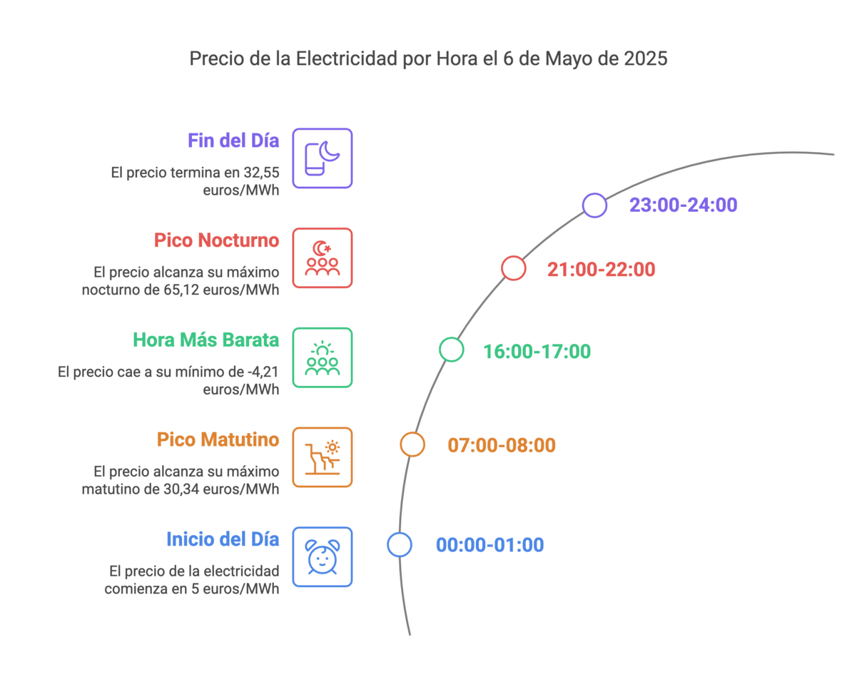 Nuevamente por los suelos_ así está el precio de la luz, hoy 6 de mayo de 2025