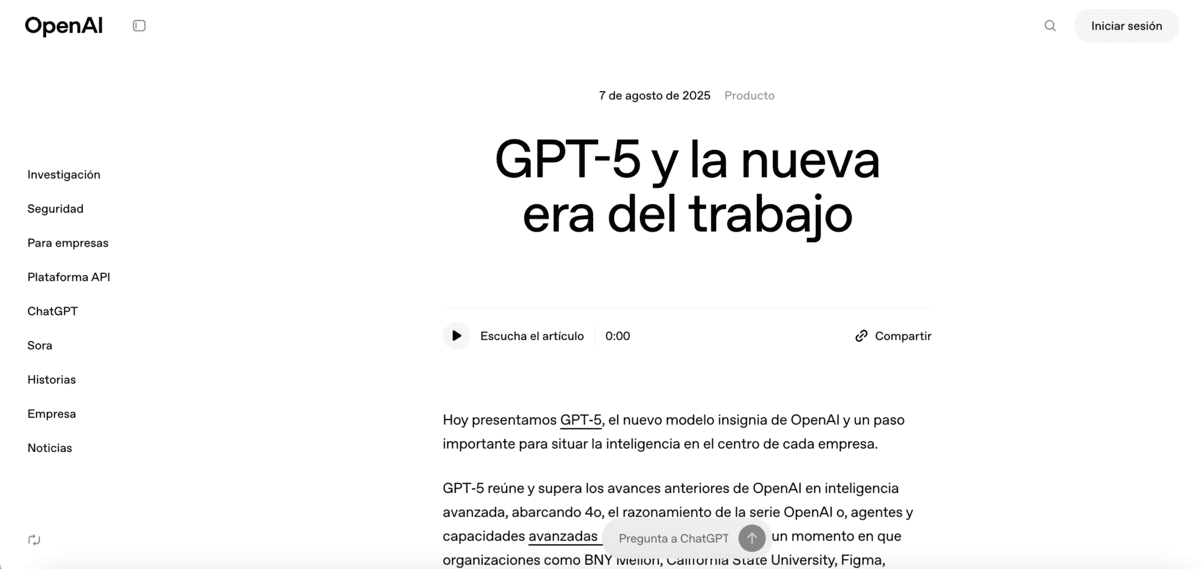 ChatGPT‐5: ¿una revolución o una mejora evolutiva?